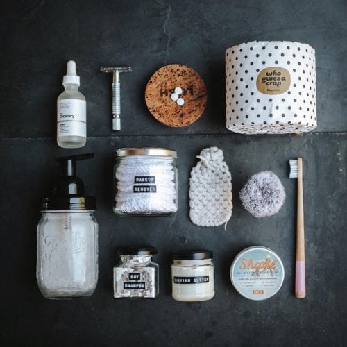 Plastic free bathroom products flatlay