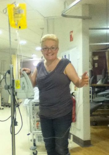 Jo during her first chemo session for ovarian cancer