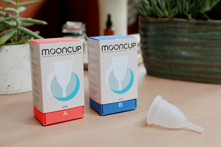 Mooncup new branding on boxes