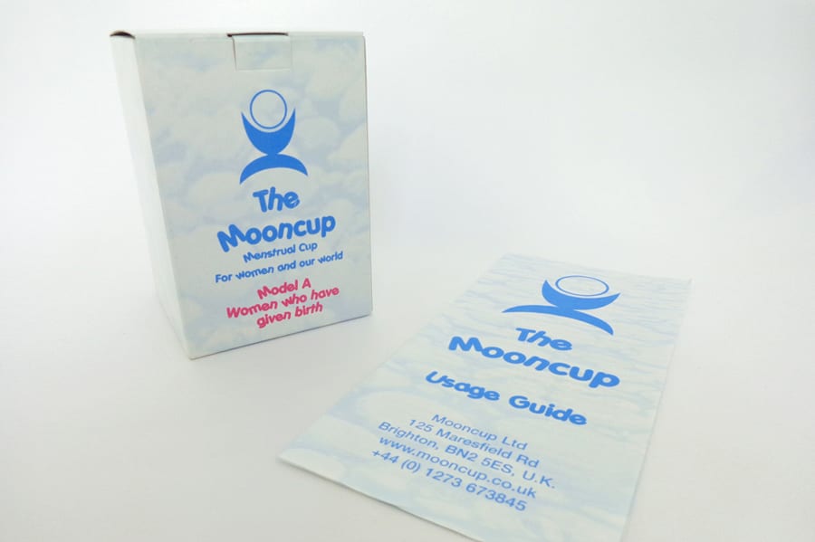 Second edition of Mooncup branding on boxes