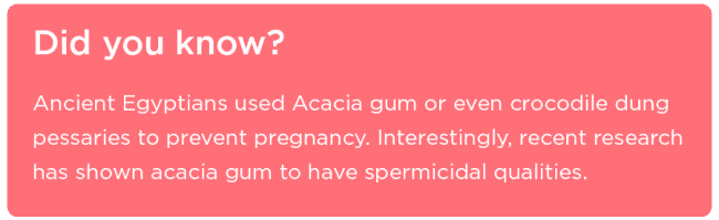 Ancient Egyptians used Acacia gum or even crocodile dung pessaries to prevent pregnancy