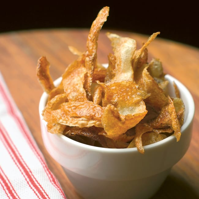 Potato peel crisps - recipe from The Planet-Friendly Kitchen