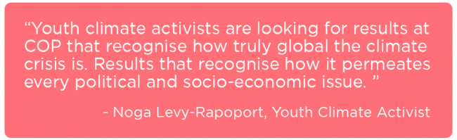 Noga Levy-Rapoport quote about needing intersectional, global results form COP26