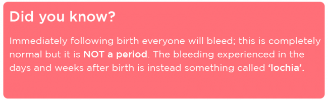 The bleeding after birth, aka Lochia, is not a period