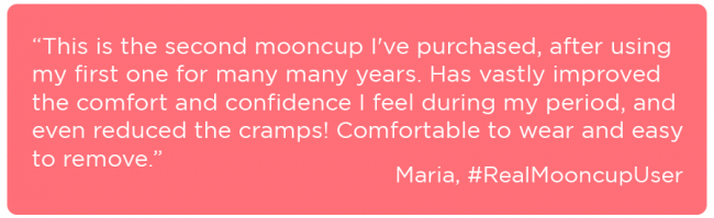 Quote from a real Mooncup user whose period pains have improved since making the switch